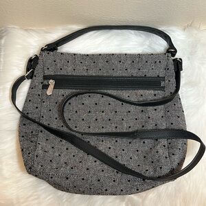 Thirty-One Grey Polka Dot Crossbody Bag Purse